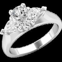 A stylish Oval Cut diamond ring with Pear shoulder stones in platinum