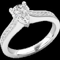 a beautiful pear shaped diamond ring with shoulder stones in platinum