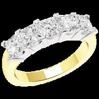 A stunning Princess Cut five stone diamond ring in 18ct yellow & white gold