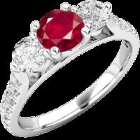 A luxurious ruby & diamond ring with shoulder stones in 18ct white gold