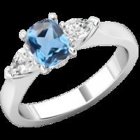 A timeless 3 stone Aqua & Diamond ring in platinum