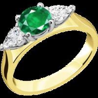 A classic emerald & diamond three stone ring in 18ct yellow & white gold
