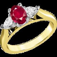 A classic ruby & diamond three stone ring in 18ct yellow & white gold