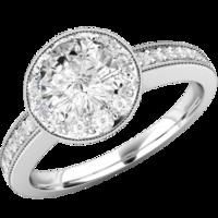 A stunning Round Brilliant Cut halo style diamond ring in platinum