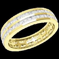 A stylish Round Brilliant Cut double row diamond set ladies wedding ring in 18ct yellow gold