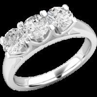 A stylish Round Brilliant Cut three stone diamond ring in platinum