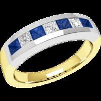 A stunning Princess Cut sapphire & diamond eternity ring in 18ct yellow & white gold