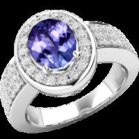 A beautiful Oval Cut tanzanite & diamond ring in 18ct white gold