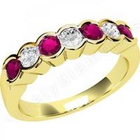 a stylish round brilliant cut ruby diamond eternity ring in 18ct yello ...