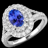 A beautiful Tanzanite & diamond double halo cluster style ring in platinum