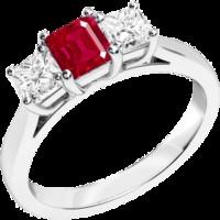 A classic three stone ruby & diamond ring in 18ct white gold