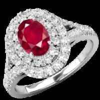 A stunning ruby & diamond double halo cluster style ring in 18ct white gold