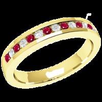 A classic Round Brilliant Cut ruby & diamond eternity ring in 18ct yellow gold