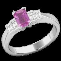 a stylish pink sapphire diamond five stone ring in 18ct white gold