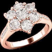 A stunning Round Brilliant Cut diamond cluster ring with shoulder stones in 18ct rose gold