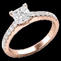 A beautiful Princess Cut diamond ring with shoulder stones in 18ct rose gold