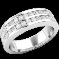 A classic double row diamond set ladies wedding ring in 18ct white gold