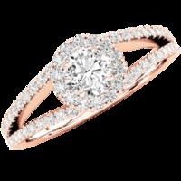 A stunning Round Brilliant Cut diamond ring with shoulder stones in 18ct rose gold