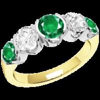 A stylish five stone emerald & diamond eternity ring in 18ct yellow & white gold