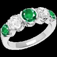 A stylish five stone emerald & diamond eternity ring in 18ct white gold