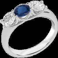 A classic three stone sapphire & diamond ring in 18ct white gold