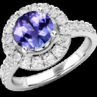 a stylish tanzanite diamond cluster style ring in 18ct white gold