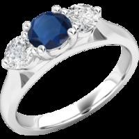 A timeless three stone sapphire & diamond ring in 18ct white gold