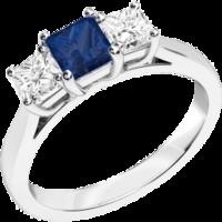 A classic three stone sapphire & diamond ring in 18ct white gold