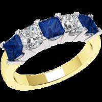 A stunning five stone Princess Cut sapphire & diamond eternity ring in 18ct yellow & white gold