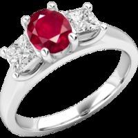 A stunning three stone ruby & diamond ring in 18ct white gold