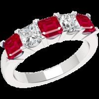 A stunning five stone Princess Cut ruby & diamond eternity ring in 18ct white gold