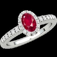 A beautiful Ruby and diamond cluster with shoulder stones in 18ct white gold