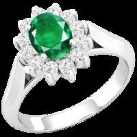 A beautiful emerald & diamond cluster style ring in 18ct white gold