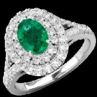 A stunning Emerald & diamond double halo cluster style ring in 18ct white gold