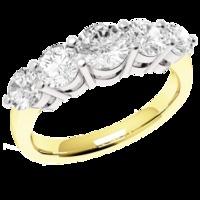 A magnificent Round Brilliant Cut five stone diamond ring in 18ct yellow & white gold