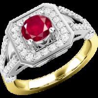 A stunning ruby & diamond cluster ring in 18ct yellow & white gold