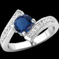 A stunning Round Cut twist Sapphire and Diamond ring with shoulder stones in 18ct white gold