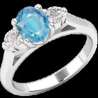 A timeless aqua & diamond 3 stone ring in 18ct white gold