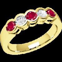 A stylish Round Brilliant Cut ruby & diamond eternity ring in 18ct yellow gold