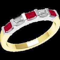 A stylish Baguette Cut ruby & diamond eternity ring in 18ct yellow & white gold