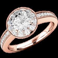 a stunning round brilliant cut halo style diamond ring in 18ct rose go ...