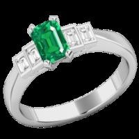 A stylish Emerald & Diamond five stone ring in 18ct white gold