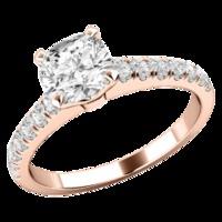 A beautiful Cushion Cut diamond ring with shoulder stones in 18ct rose gold