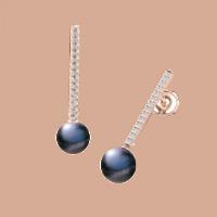 A beautiful pair of 9mm Black Pearl and Brilliant Cut diamond earrings in 18ct rose gold