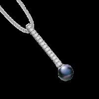 A beautiful 9mm Black Pearl and Brilliant Cut diamond drop pendant in 18ct white gold