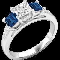 A beautiful square cut Sapphire and diamond ring with shoulder stones in platinum