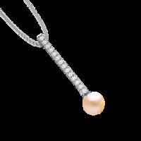 A stunning 9mm light Peach Pearl and Brilliant Cut diamond drop pendant in 18ct white gold