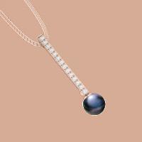 A beautiful 9mm Black Pearl and Brilliant Cut diamond drop pendant in 18ct rose gold