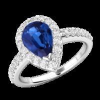 A stunning Pear Shaped Sapphire and diamond cluster ring with shoulder stones in platinum