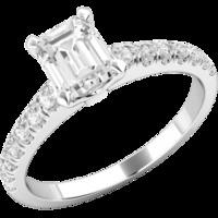 A beautiful Emerald Cut diamond ring with shoulder stones in 18ct white gold